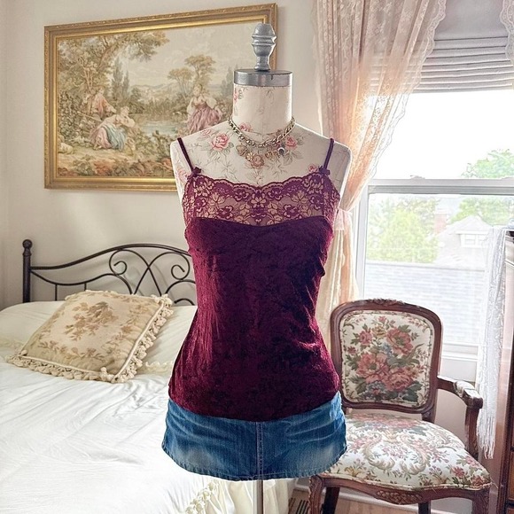 Avon Tops - Velvet lace cami Y2K burgundy velvet cami Avon size large